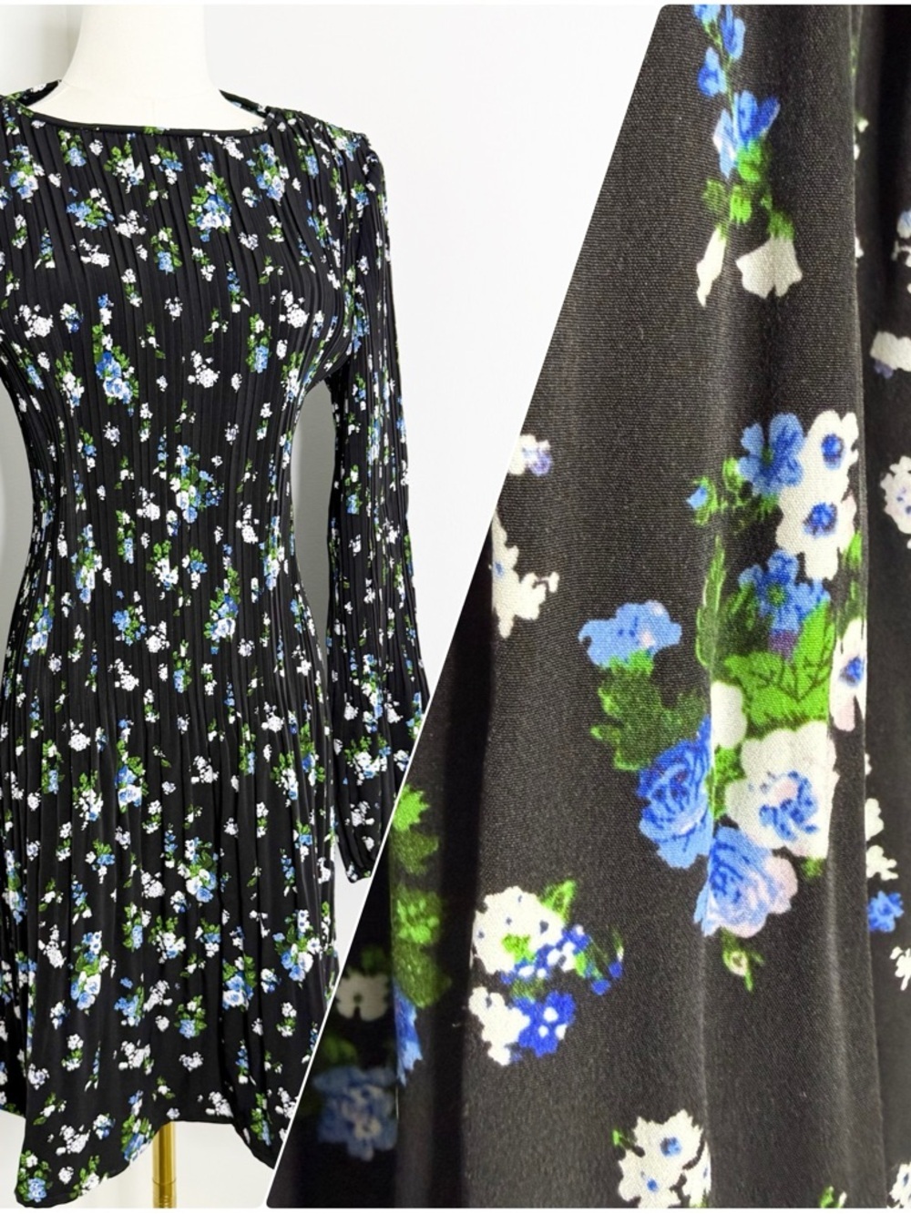 Maje Floral Plisse Mini Dress Black Long Sleeve Pleated Size 38 Medium Paris